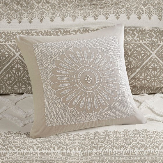 Mila Contemporary Cotton Comforter Set with Chenille Tufting in Taupe