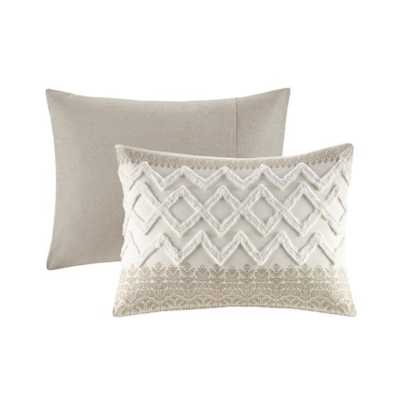 Mila Contemporary Cotton Comforter Set with Chenille Tufting in Taupe