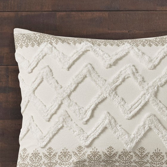 Mila Contemporary Cotton Comforter Set with Chenille Tufting in Taupe