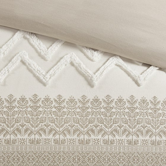 Mila Contemporary Cotton Comforter Set with Chenille Tufting in Taupe