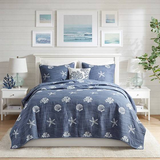 Nautical 9PC Bedding Ensemble Queen Navy Blue Hues