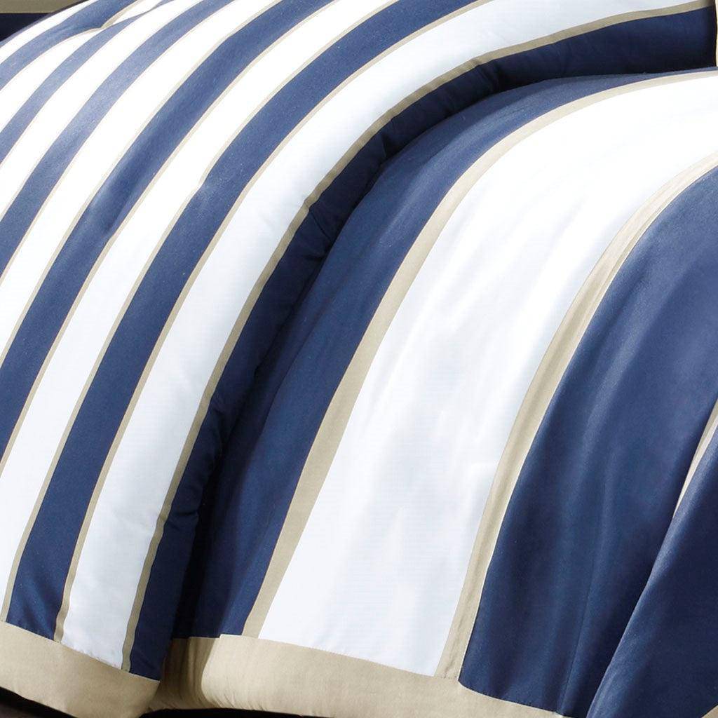 Navy Khaki Stripe 4PC Duvet Cover Set - Nautical Duvet Cover Sets