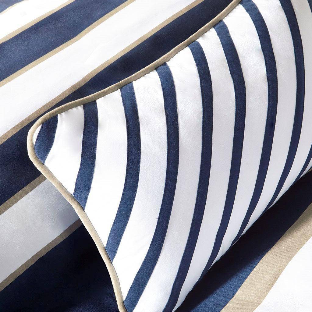 Navy Khaki Stripe 4PC Duvet Cover Set - Nautical Duvet Cover Sets