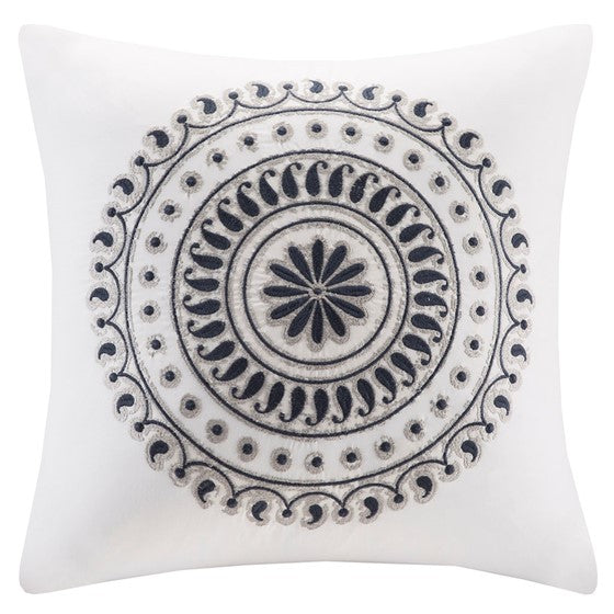 Nautical Medallion Navy And White Embroidered Square Pillow