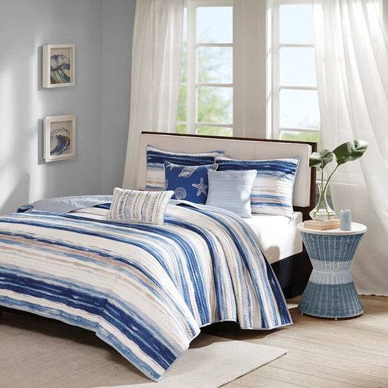 Nautical Quilt Set Navy Blue Marina 6PC - Nautical Quilts