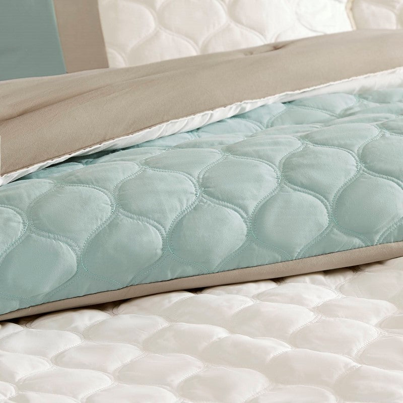 Embroidered Medallion Comforter Set -  Seafoam Medallion Bedding Set - 8PC