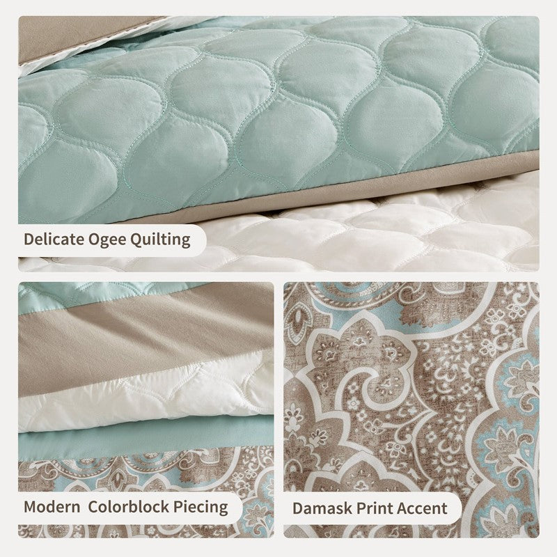 Embroidered Medallion Comforter Set -  Seafoam Medallion Bedding Set - 8PC