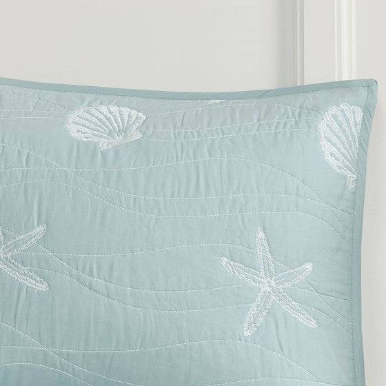 Seaside Coastal 100 Cotton Aqua 4pc Quilt Set With Beautiful Sea Tiffany Blue Hues