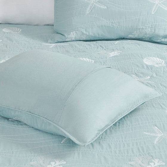 Seaside Coastal 100 Cotton Aqua 4pc Quilt Set With Beautiful Sea Tiffany Blue Hues