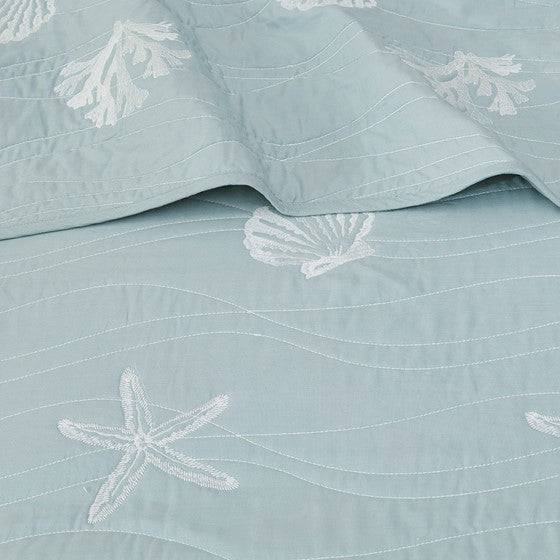 Seaside Coastal 100 Cotton Aqua 4pc Quilt Set With Beautiful Sea Tiffany Blue Hues