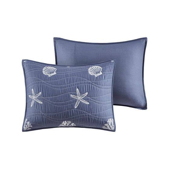 Seaside Nautical 100% Cotton Navy 4pc Quilt Set Beautiful Starfish Seashell Motifs
