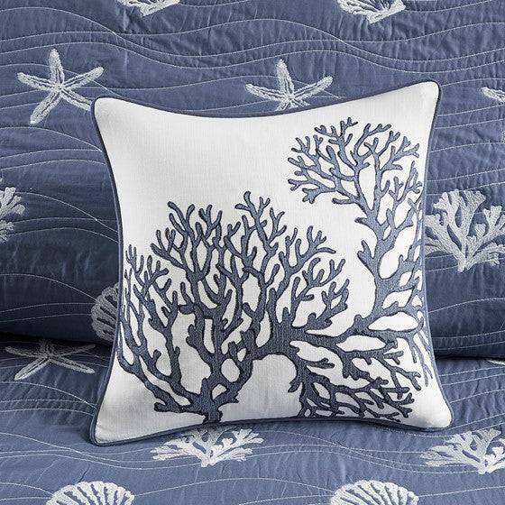 Seaside Nautical 100% Cotton Navy 4pc Quilt Set Beautiful Starfish Seashell Motifs