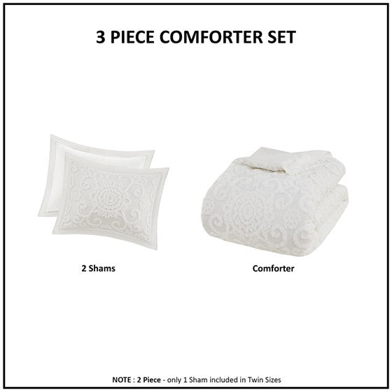 Suzanna 3PC Cotton Boho Medallion Comforter Set - Ivory