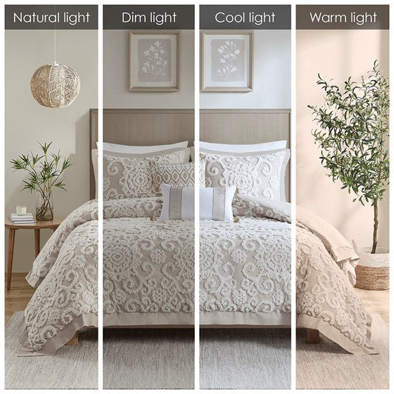 Suzanna Cotton Boho Medallion Comforter Set - Taupe