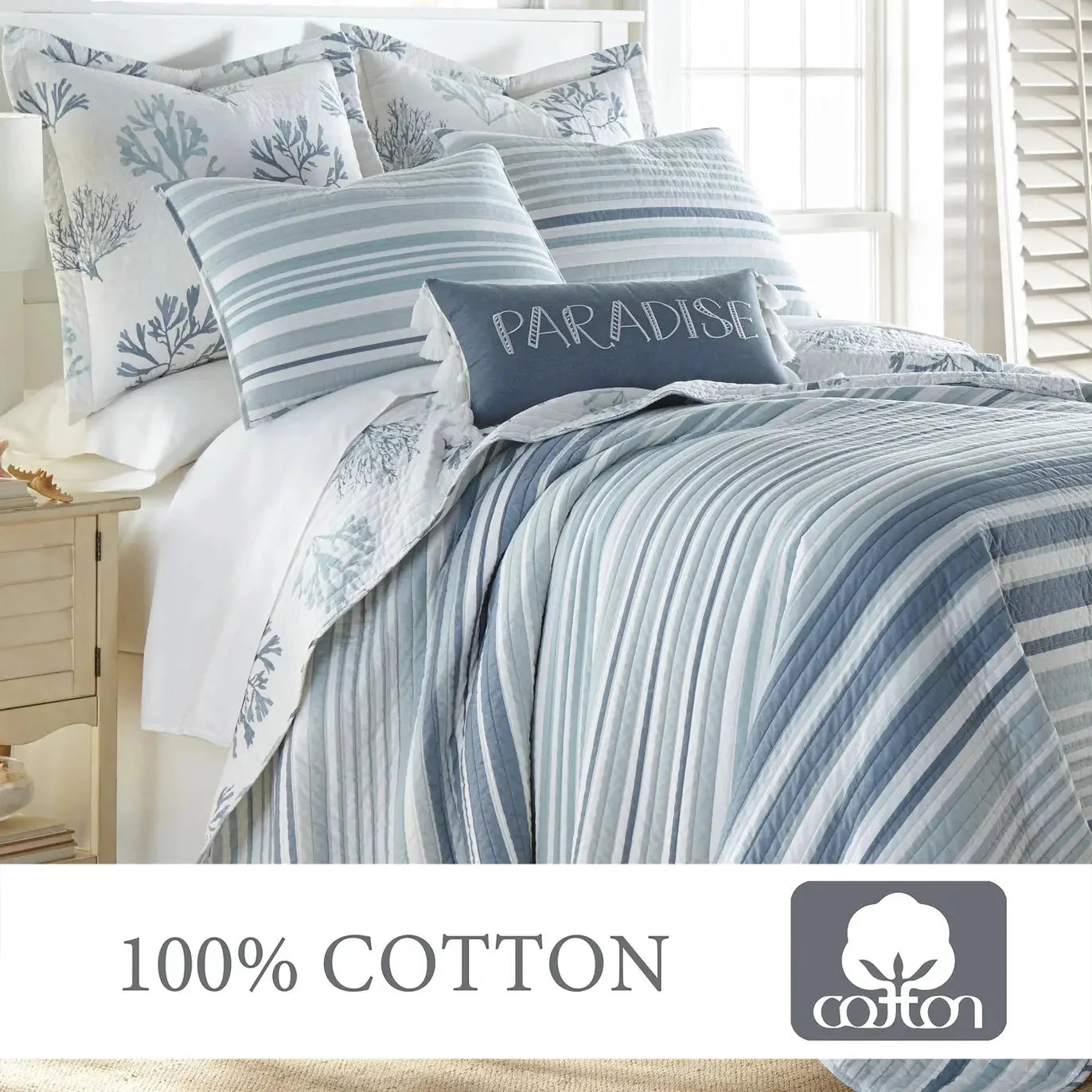 Universal V Berth Truro Blue And White Stripe 100% Cotton  Quilt Set Yacht Bedding