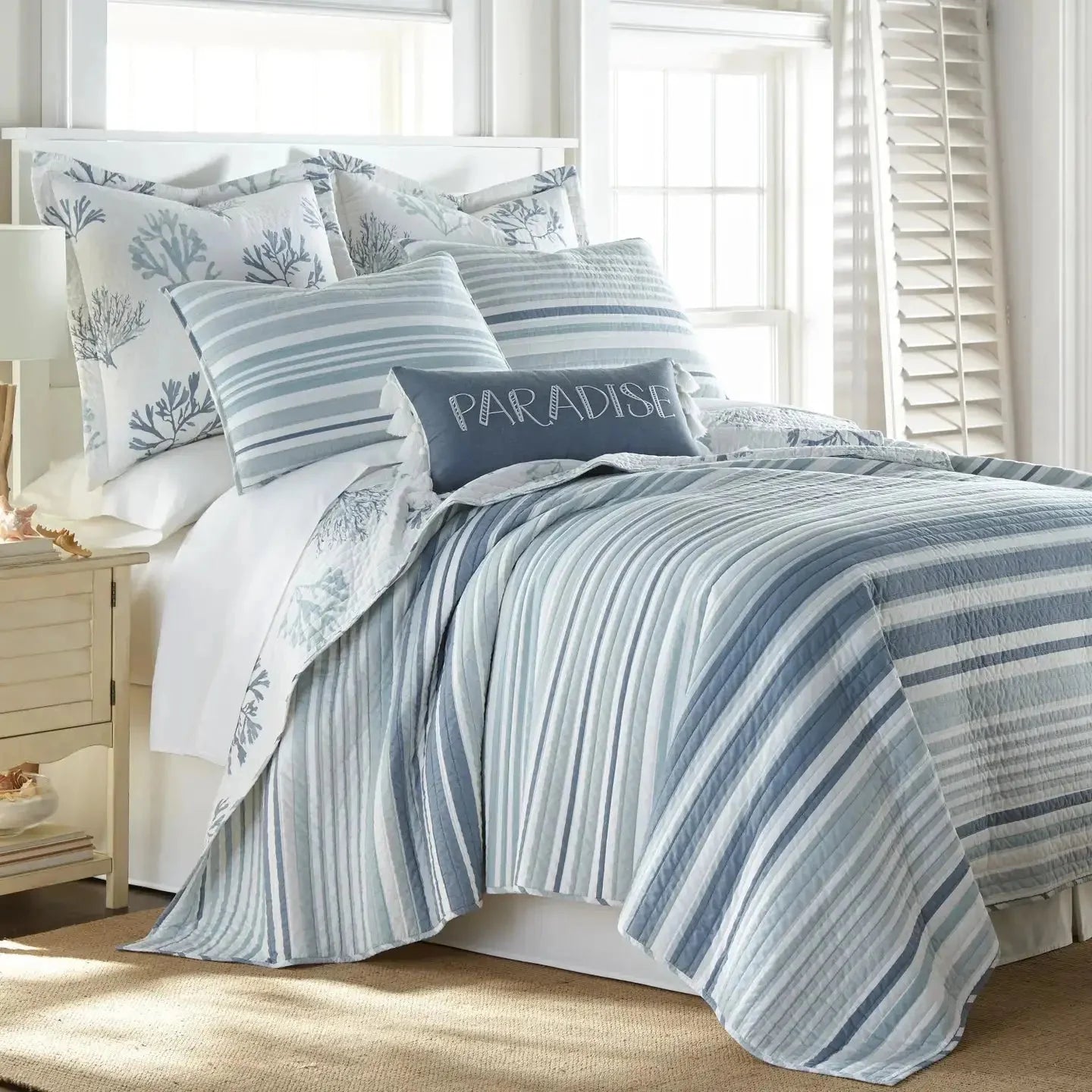 Universal V Berth Truro Blue And White Stripe 100% Cotton  Quilt Set Yacht Bedding