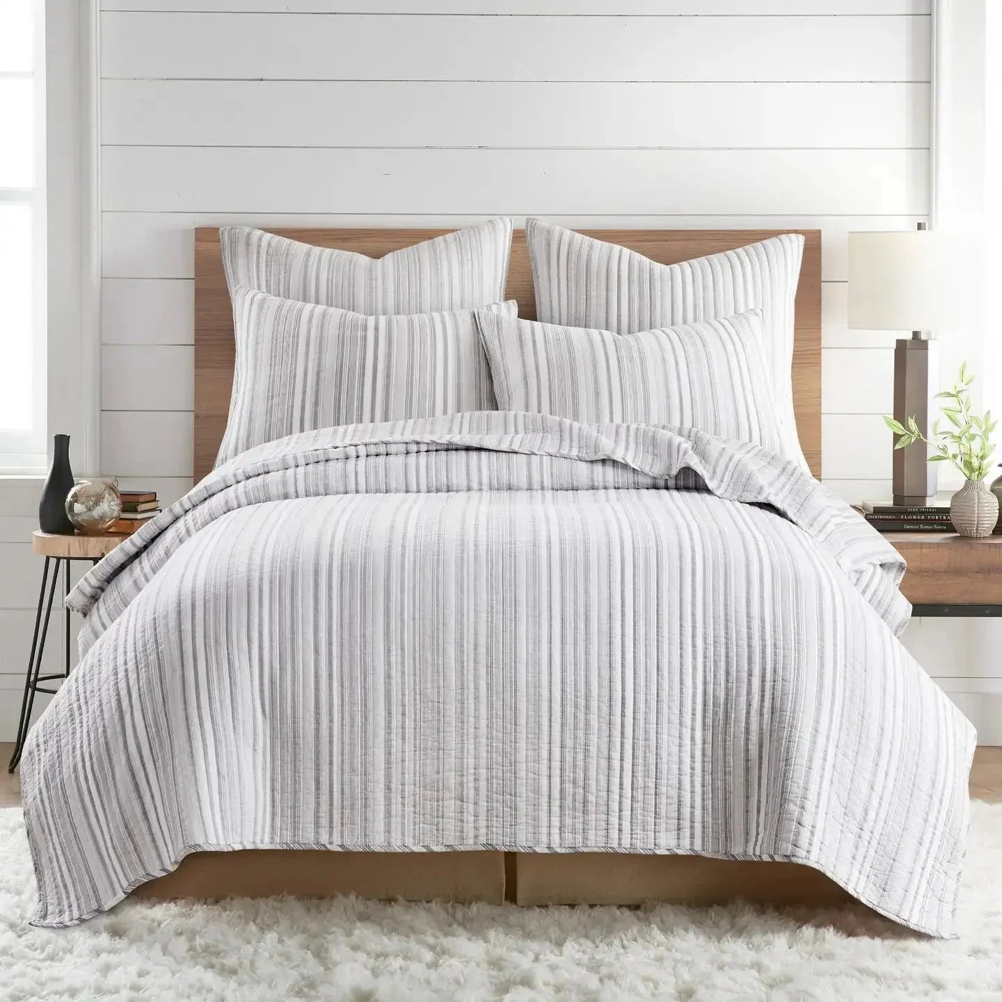 Universal V Berth Grey Bondi Stripe Quilt Cover Set Yacht Bedding