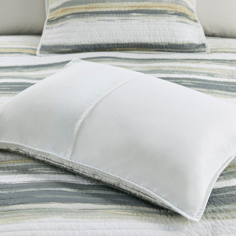 Queen Beach Quilt Set -  Marina Yellow And Grey Hues 6PC - Beach Themed Bedding Set